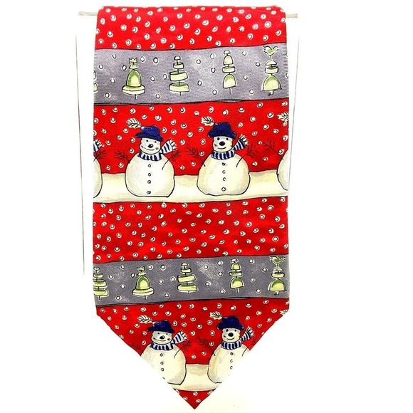 Snowman Palatina Italian Design USA 100% Silk Christmas Holiday Winter Tie 60" - Picture 2 of 8